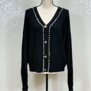 LIV Milano Black Rhinestone Button Cardigan Sweater XL Crystal Embellished NWT